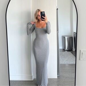 SKIMS Gray Lounge Long Sleeve Dress XS